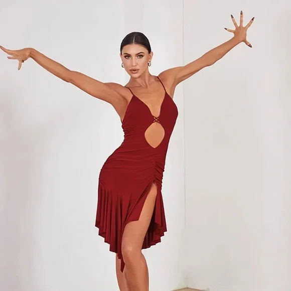 Dance Salsa Burgundy Dress - Picture 2 of 6